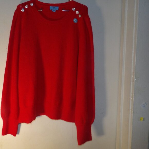 Cece Red & Heart Detail Sweater Sz XL - Picture 1 of 6